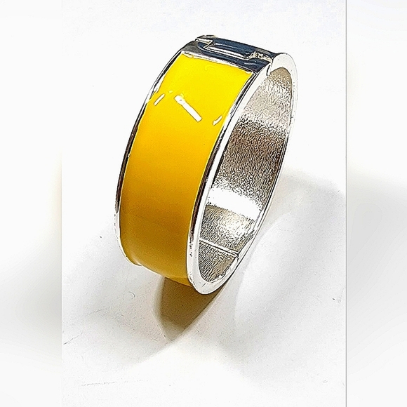 Yellow Enamel / Silver Bangle Bracelet - Picture 3 of 5